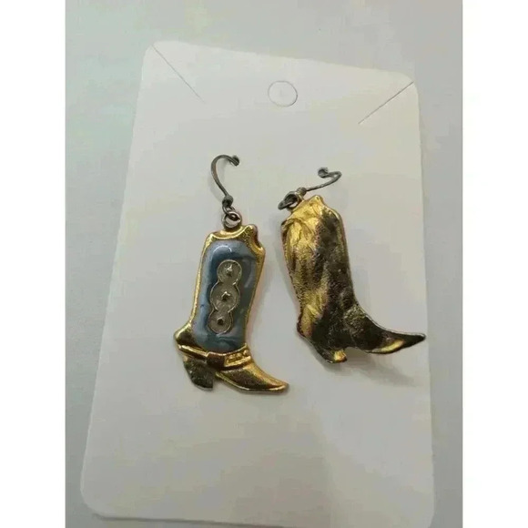 Goldtone Enamel Western Boot Shape Drop Earrings cowboy cowgirl style - Picture 2 of 4